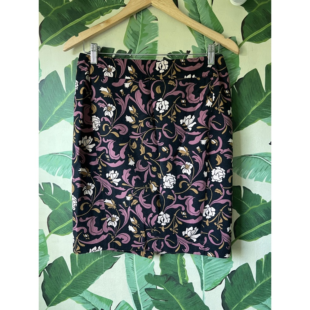 LOFT Floral Pencil Skirt Women 6P Black Purple